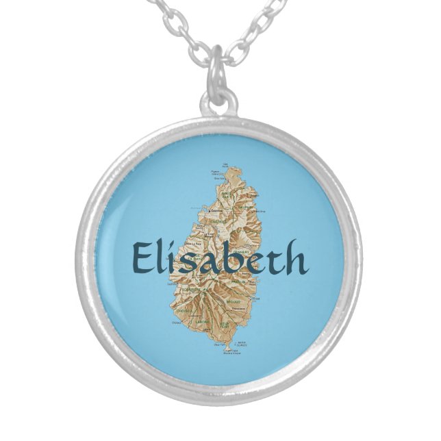 Saint Lucia Map + Name Necklace (Front)
