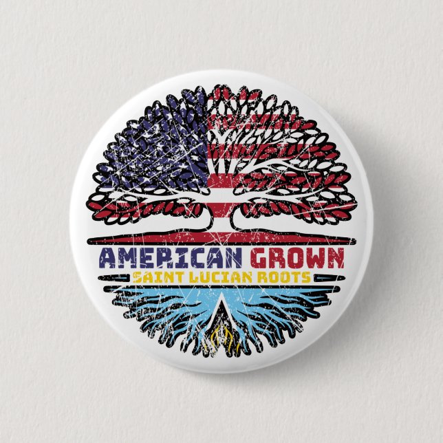 Saint Lucia Saint Lucian American USA Tree Roots Button (Front)
