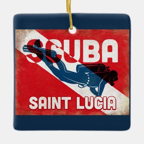 Saint Lucia Scuba Diver _ Blue Retro Ceramic Ornament