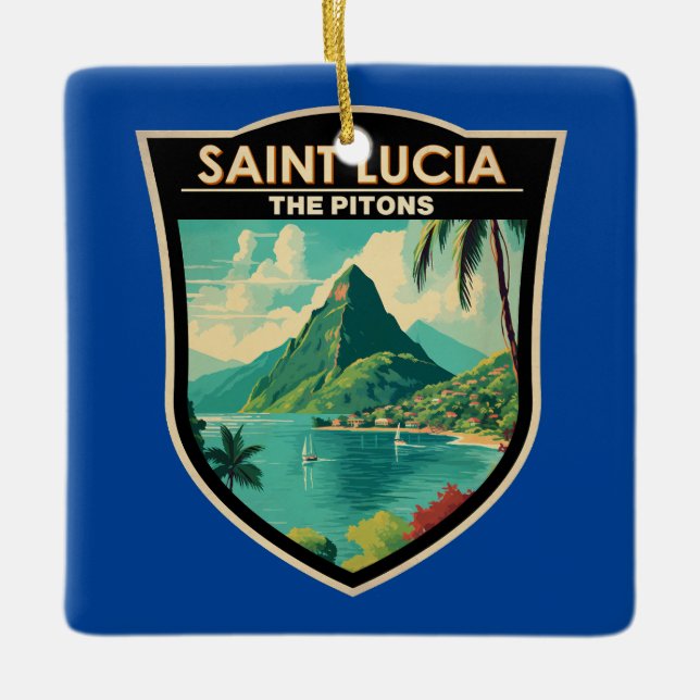 Saint Lucia The Pitons Travel Art Vintage Ceramic Ornament (Front)