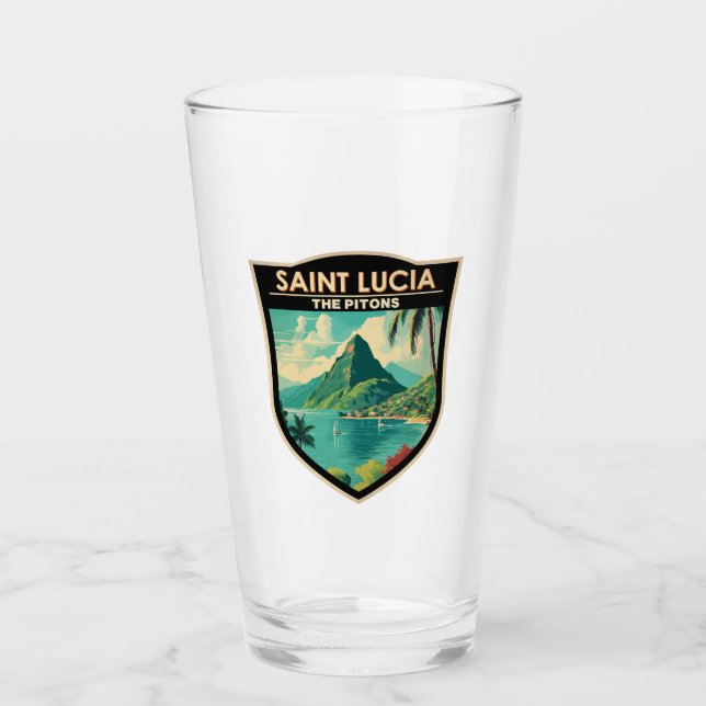 Saint Lucia The Pitons Travel Art Vintage Glass (Front)