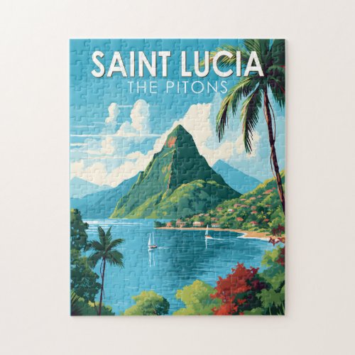 Saint Lucia The Pitons Travel Art Vintage Jigsaw Puzzle
