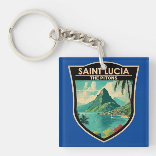 Saint Lucia The Pitons Travel Art Vintage Keychain