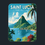 Saint Lucia The Pitons Travel Art Vintage Magnet<br><div class="desc">Saint Lucia The Pitons vector art design. The Pitons are two mountainous volcanic plugs,  volcanic spires,  located in Saint Lucia.</div>