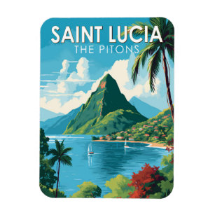 Saint Lucia The Pitons Travel Art Vintage Magnet