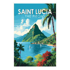 Saint Lucia The Pitons Travel Art Vintage Poster
