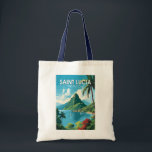 Saint Lucia The Pitons Travel Art Vintage Tote Bag<br><div class="desc">Saint Lucia The Pitons vector art design. The Pitons are two mountainous volcanic plugs,  volcanic spires,  located in Saint Lucia.</div>