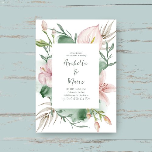 Saint Lucia  Tropical Floral Couples Shower Invitation