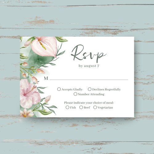 Saint Lucia  Tropical Floral Watercolor RSVP Card