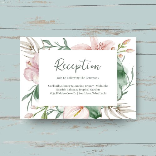 Saint Lucia  Tropical Floral Wedding Reception Enclosure Card