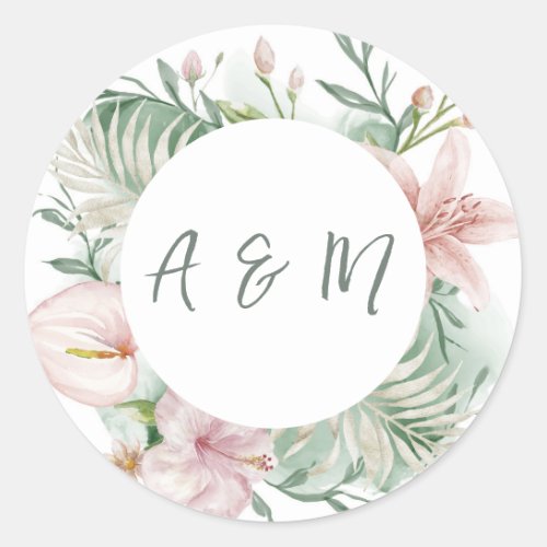Saint Lucia  Tropical Watercolor Floral Wedding Classic Round Sticker