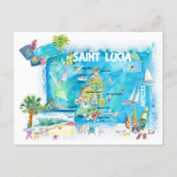 Saint Lucia West Indies Illustrated Map