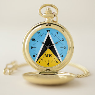 Saint Lucian Flag Caribbean Island Travel Souvenir Pocket Watch