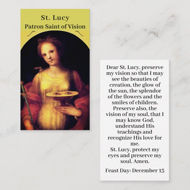 Saint Lucy Customizable Prayer Card (Front/Back)