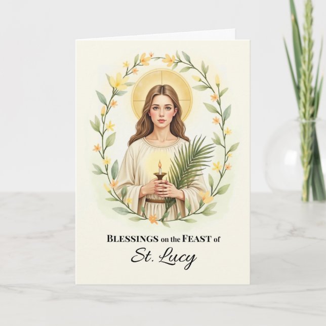 Saint Lucy Feast Day Blessings Floral Wreath Card (Front)