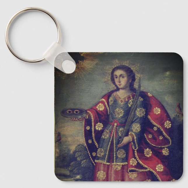 Saint Lucy in the style of Cusco School Keychain (Front)