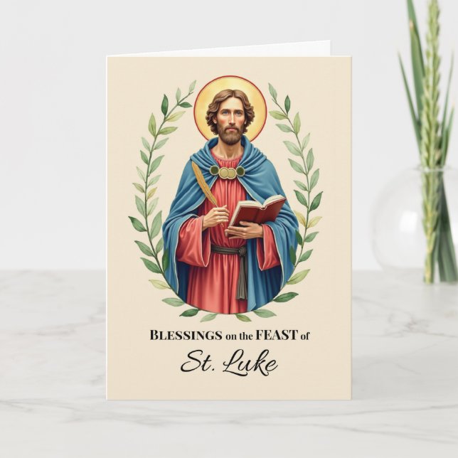 Saint Luke Feast Day Blessings Leafy Wreath Card (Front)