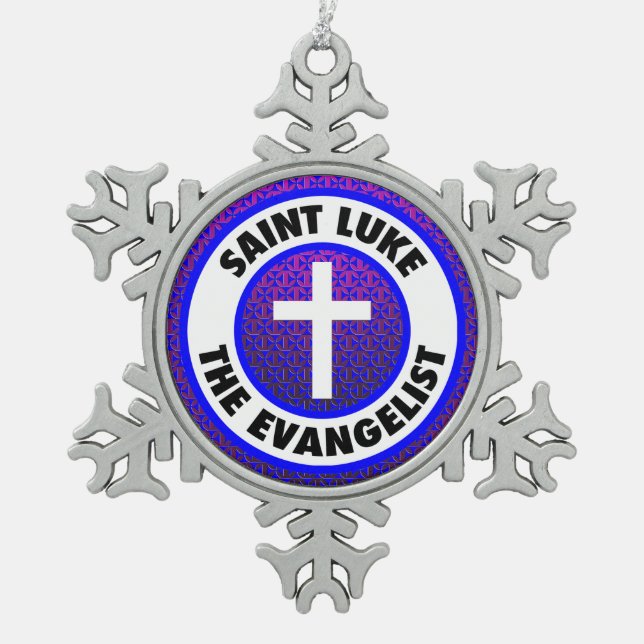 Saint Luke the Evangelist Snowflake Pewter Christmas Ornament (Front)