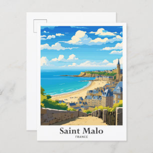 Saint Malo France Art Vintage Travel Illustration Postcard
