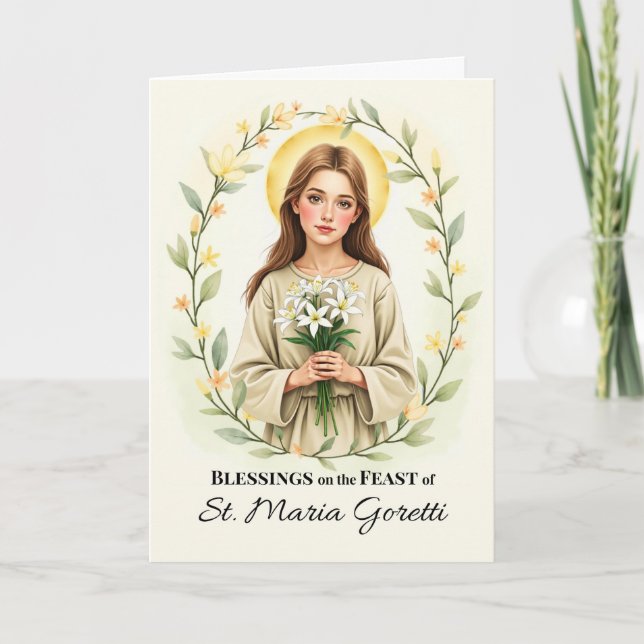 Saint Maria Goretti Feast Day Blessings Lilies Card (Front)