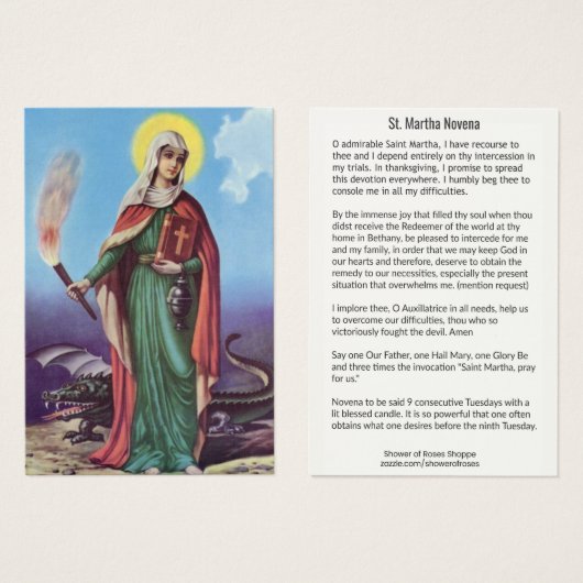 Saint Martha NINE WEEK HOLY CARD (Front & Back)