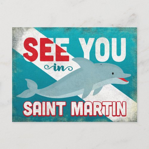 Saint Martin Dolphin _ Retro Vintage Travel Postcard