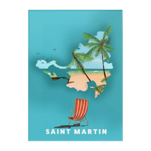 Saint Martin Illustrated map. Acrylic Print