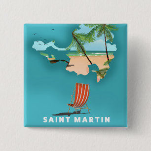 Saint Martin Illustrated map. Button
