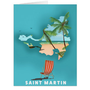 Saint Martin Illustrated map. Cards