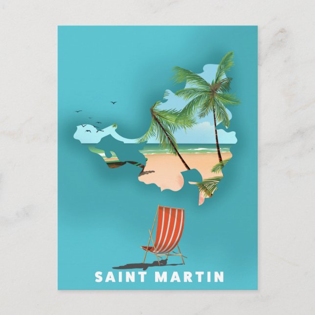 Saint Martin Illustrated map. Postcard (Front)