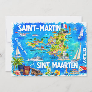Saint-Martin Island Illustrated Travel Postcard