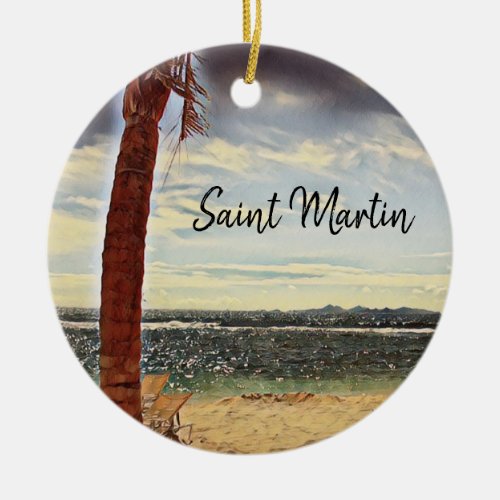 Saint Martin ST Maarten Watercolor Art Ceramic Ornament