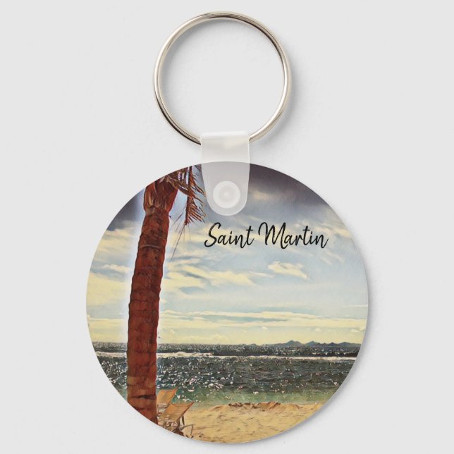 Saint Martin ST. Maarten Watercolor Art Keychain (Front)