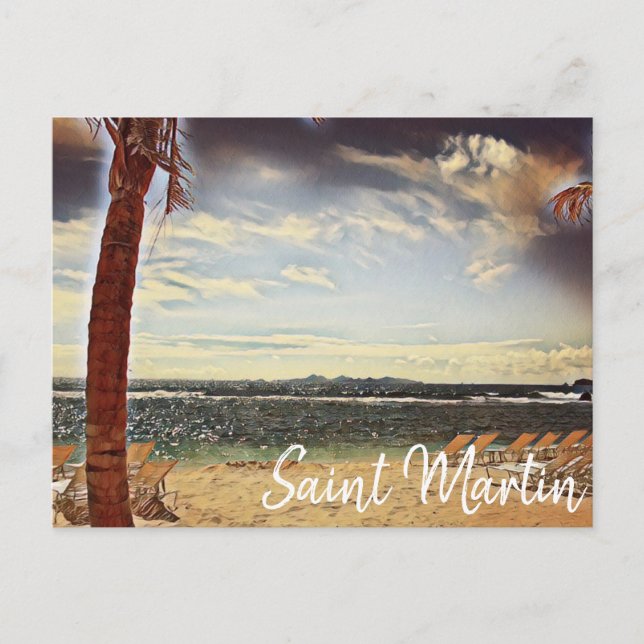 Saint Martin ST. Maarten Watercolor Art Postcard (Front)