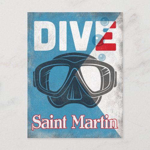Saint Martin Vintage Scuba Diving Mask Postcard