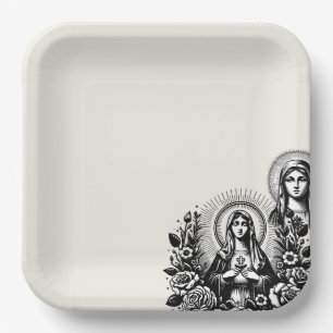 Saint Mary Catholic Christian Catholic Soft Ivory Paper Plates