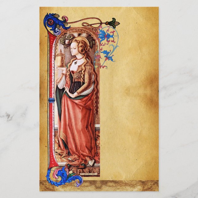 SAINT MARY MAGDALENE FLORENTINE FLORAL PARCHMENT STATIONERY (Front)