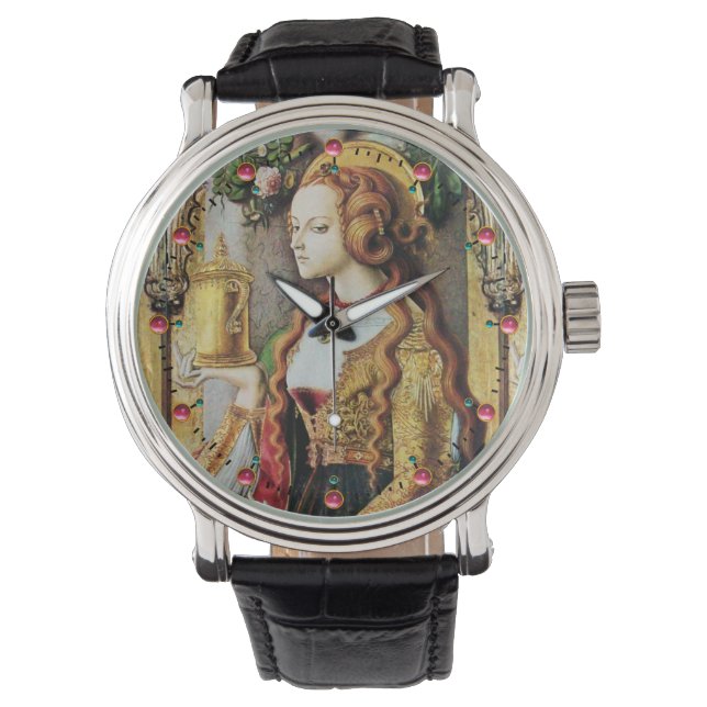 SAINT MARY MAGDALENE Pink Gemstones Wrist Watch (Front)
