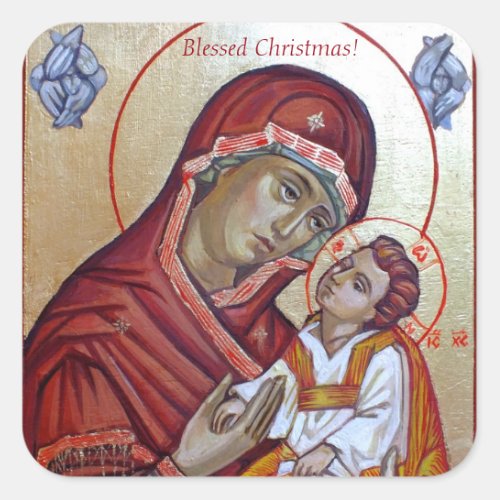 Saint Mary Theotokos Byzantine Style Icon Square Sticker