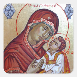Saint Mary Theotokos Byzantine Style Icon Square Sticker