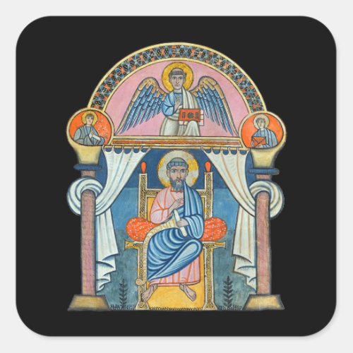 Saint Matthew Medieval Manuscript Art Square Sticker