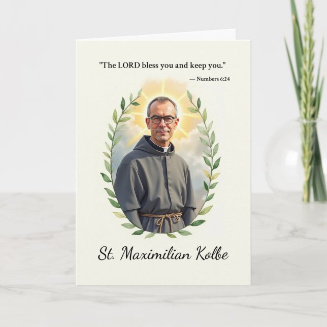 Saint Maximilian Kolbe God's Peace and Blessings Card (Front)