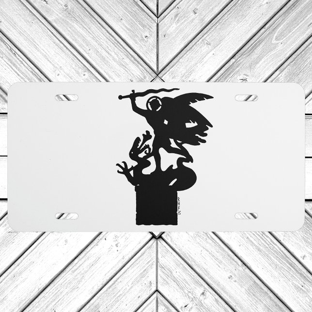 Saint Michael and Dragon License Plate (Saint Michael and Dragon License Plate on Garage Door)