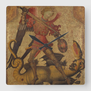 Saint Michael and the Dragon Square Wall Clock