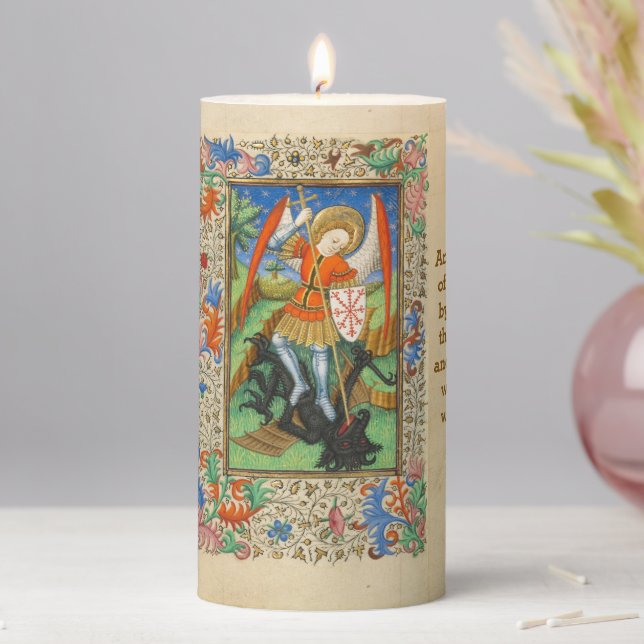 Saint Michael Archangel Medieval art Pillar Candle (In Situ)