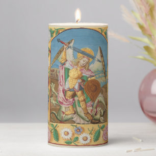 Saint Michael Archangel Medieval Art Pillar Candle