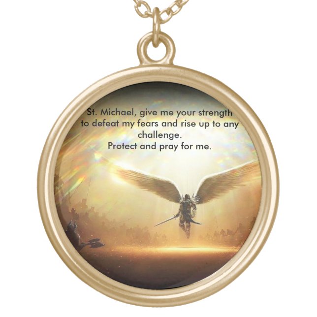 Saint Michael Archangel of God Gold Plated Necklace (Front)