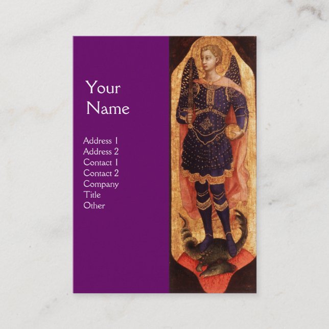 SAINT MICHAEL ARCHANGEL WITH DRAGON MONOGRAM gold Business Card (Front)