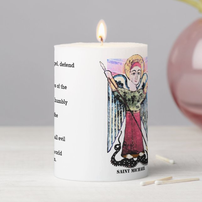 Saint Michael Battling the Dragon Pillar Candle (In Situ)