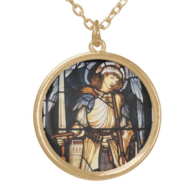 Saint Michael by Sir Edward Coley Burne-Jones Gold Plated Necklace (Front)